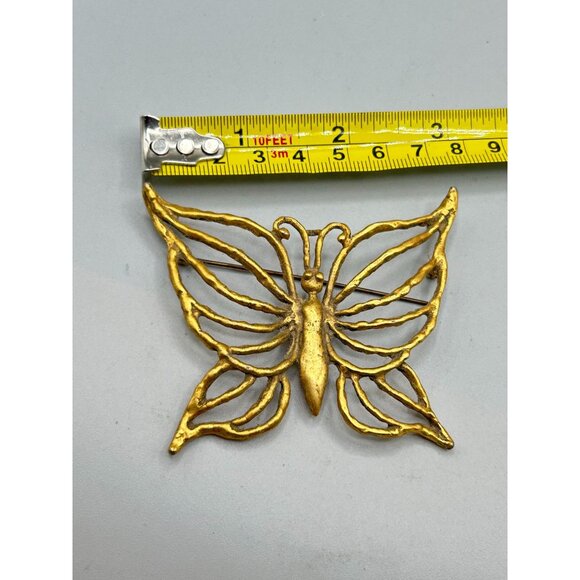 Vintage Brutalist Brass Butterfly Pin Brooch Big Oversized Statement Handmade - Picture 5 of 5